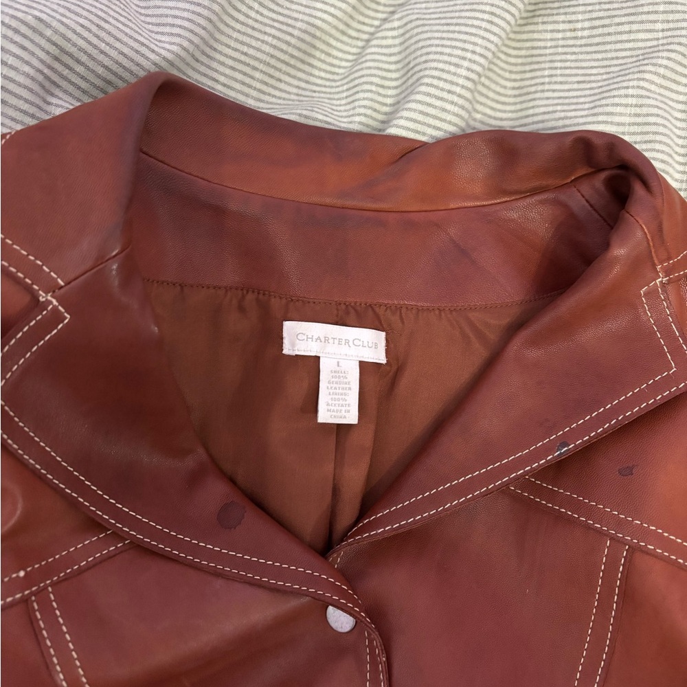 Charter Club Brown Leather Jacket - Picture 6 of 8